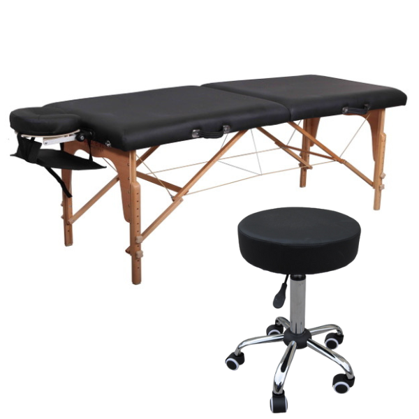 SET: Massageliege + Rollhocker schwarz