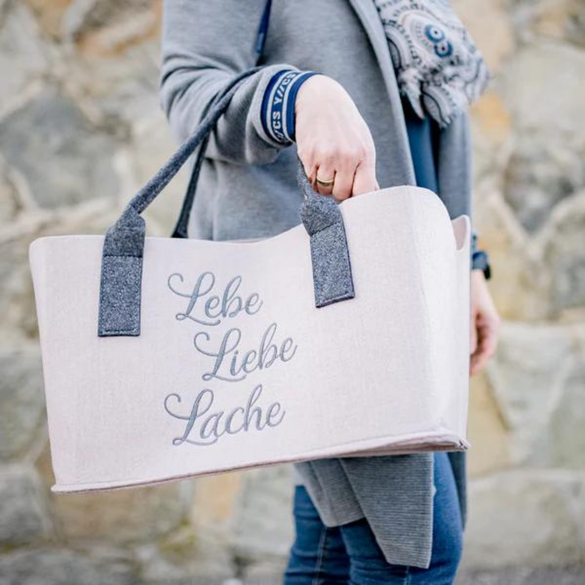 Filztasche Lebe Liebe Lache